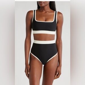 BONDI BORN Black and White Contrast Cutout Bikini Bottoms